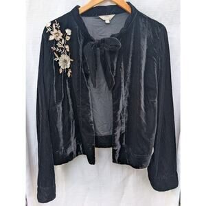 Anthology Womens Velvet Floral Embroidered Shrug Open Front Cardigan Sz 16 Black